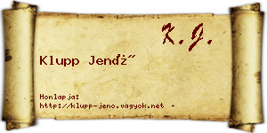 Klupp Jenő névjegykártya